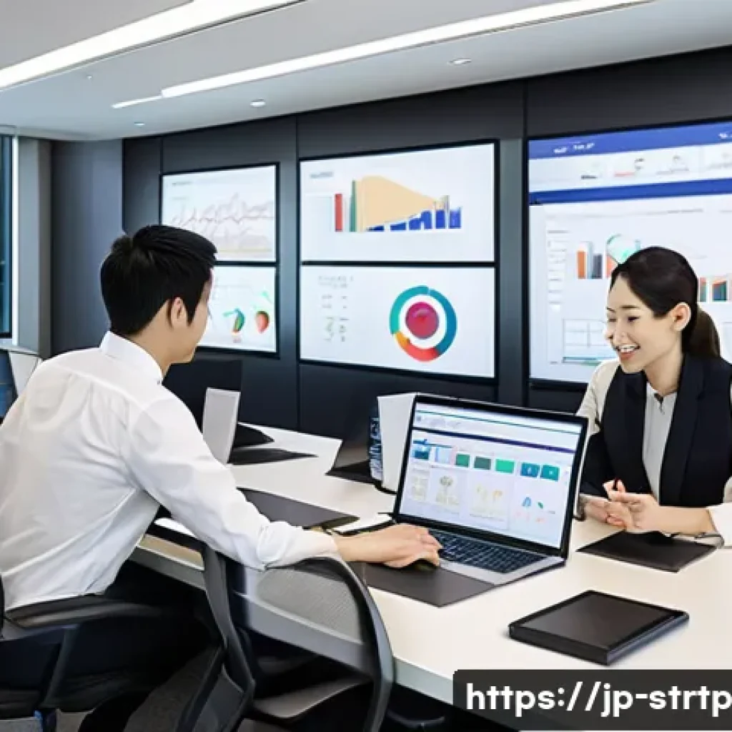 린 스타트업의 고객 피드백 시스템 구축 - A modern Japanese office scene focused on a diverse team collaborating around a large touchscreen di...