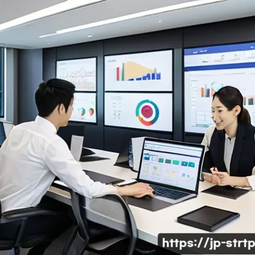 린 스타트업의 고객 피드백 시스템 구축 - A modern Japanese office scene focused on a diverse team collaborating around a large touchscreen di...