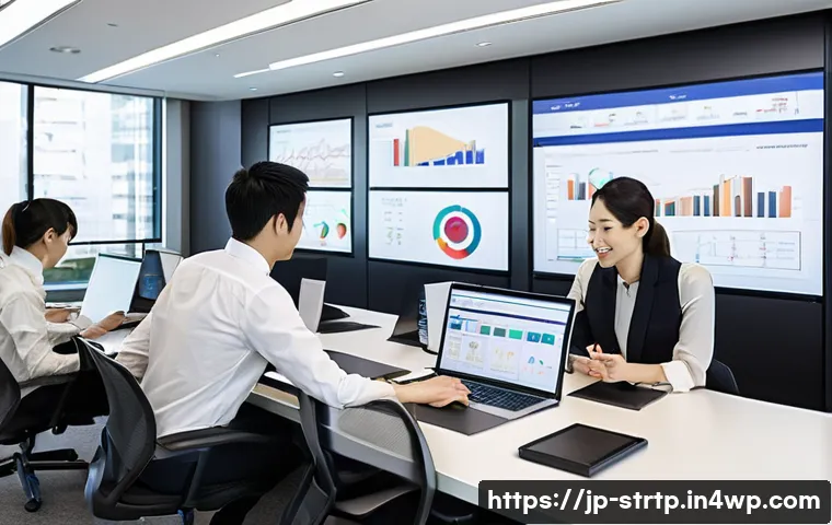 린 스타트업의 고객 피드백 시스템 구축 - A modern Japanese office scene focused on a diverse team collaborating around a large touchscreen di...