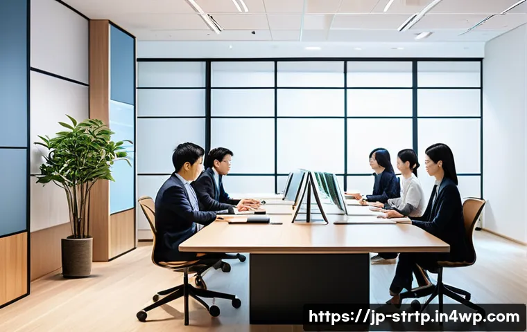 린 스타트업과 고객의 관계 관리 - A modern Japanese office scene with a diverse cross-functional team collaborating around a sleek con...