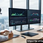 린 스타트업에서의 데이터 기반 의사결정 - A modern Japanese startup office scene focused on data-driven decision making, featuring a diverse t...