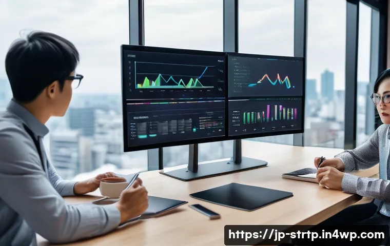 린 스타트업에서의 데이터 기반 의사결정 - A modern Japanese startup office scene focused on data-driven decision making, featuring a diverse t...