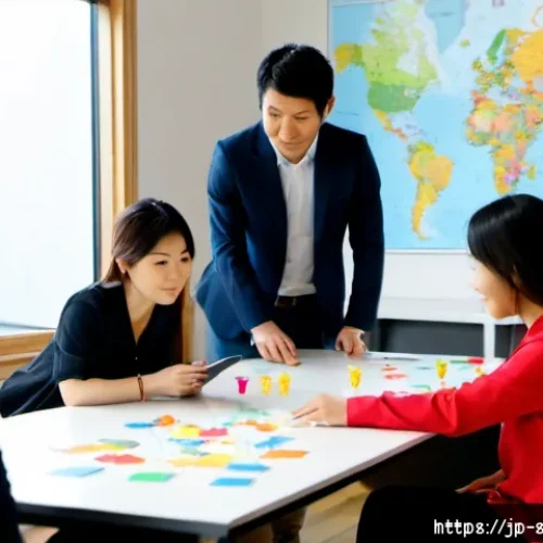 린 스타트업의 글로벌 시장 진출 전략 - Photorealistic documentary-style scene of a lean startup team in a modern Tokyo coworking studio, di...